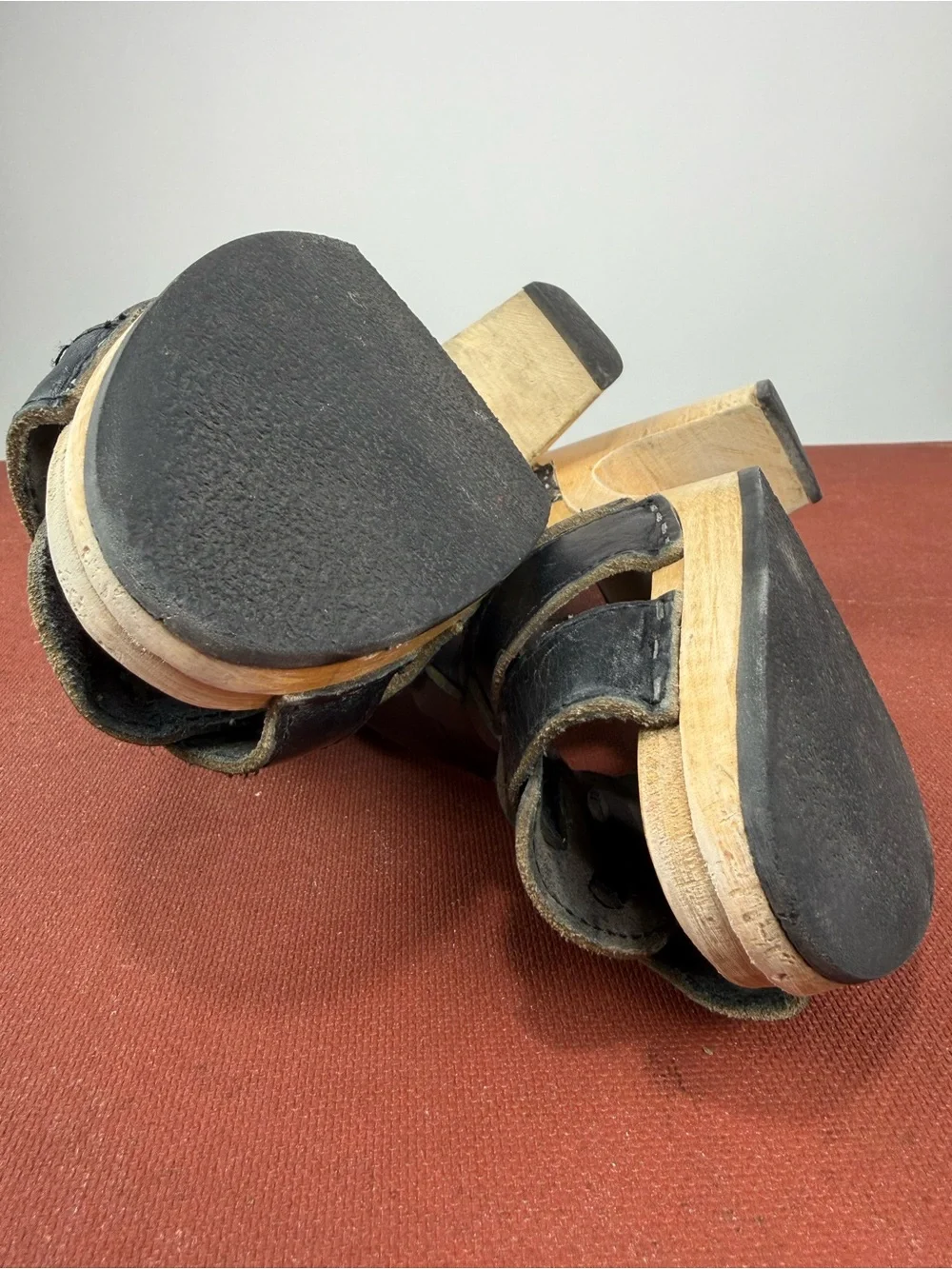 Swedish Hasbeens Black Woven Leather Platform Sandals Size 39